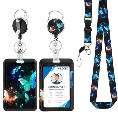Amabro Cordon papillon avec porte-badge d'identité, enrouleur de badge rétractable avec clip de ceinture pivotant et cordon vertical amovible pour enseignants, étudiants, employés, enfants,