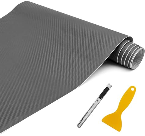 3D Matte Twill Carbon Fiber Car Vinyl Wrap, 12 x 60 inches Outdoor Rated for Automotive Use, Contain Knife and Hand Tool, Grey