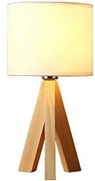 HWSY Wooden Tripod Nightstand Lamp Round Fabric Lampshade Night Lamp Mini Bedside Table Lamp for Bedroom Living Room Office Minimalist Table Lamp 18*H32cm Interesting