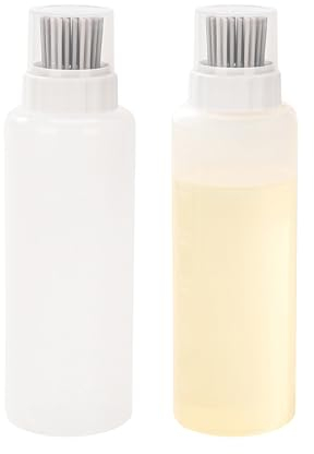 Colexy 2 Stück Ölflasche Mit Pinsel 350 ml Ölspender Flasche mit Silikon Öl Pinsel Behälter Tragbare 2 in 1 Olivenöl Spenderflasche für Küche BBQ Grillen Backen und Kochen