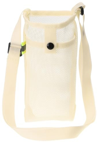 PATIKIL 22mmx13mm Water Bottle Bag, Mesh Portable Bottle Holder Carrier Adjustable Shoulder Strap for Sports Hiking Camping, Beige