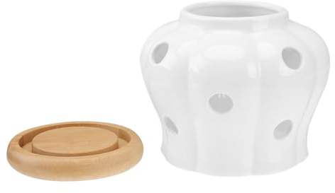 MAGICLULU contenitore ceramica cucina porta cipolle e aglio Rotonda di contenitori vaso di ceramica vasetti di conservazione in ceramica svuotare serbatoio di stoccaggio più croccante bianca