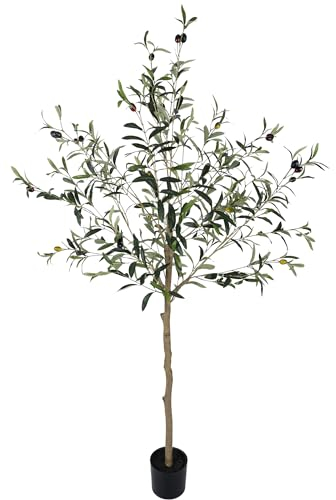 SAKSUN 【Olivenbäume Künstlich Indoor】 Gefälschter Baum mit realistischem Holzstamm und natürlichen Früchten - Künstlicher Olivenbaum für Home Office Wohnzimmer Garten Boden