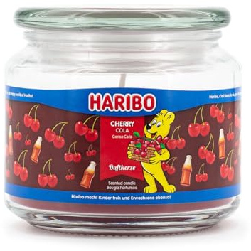 HARIBO Duftkerze im Glas mit Deckel | Cherry Cola (300g) | Duftkerze Fruchtig | Kerze lange Brenndauer bis 60h | Kerzen Rot | Geschenkidee für Frauen, Geburtstag