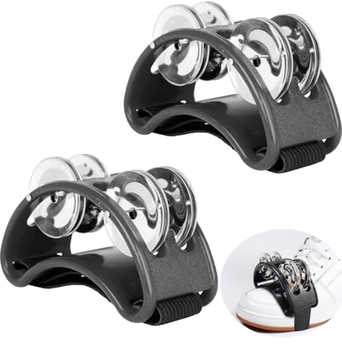 Foot Tambourine, Foot Shaker, Foot Drum, Percussion Musical Instrument, for Acoustic Performances and Improvisation, for Parties, Concerts, Bars and Other Occasions, 2 Pcs, Black