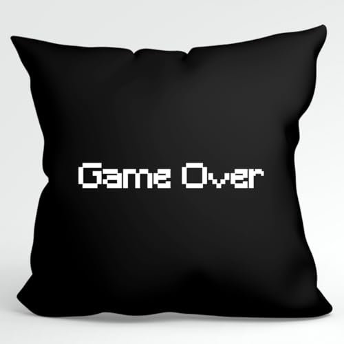 Huuraa Kissenbezug Game Over Schriftzug Geschenk 40x40cm Black Baumwolle Game Over Präsent