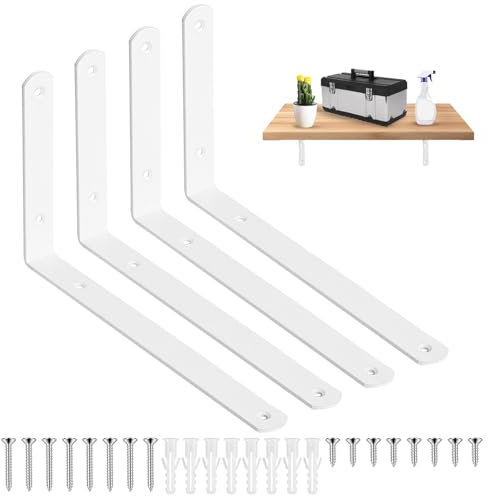 4 Pz Staffe per Mensole Pesanti Bianco, Reggimensola, Supporto Staffa Mensola, Staffa per Mensola Staffe a L Angolari Metallo per Montaggio Mensola Legno, 250 x 146 x 24mm