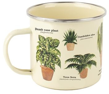 Gift Republic House Plant Enamel Mug, Outdoor Camping Cup, 500 ml Metal Coffee Cup Indoor Plant Design Gift Idea