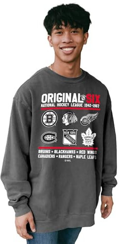 Blue 84 Standard NHL Offiziell lizenziertes T-Shirt Ringgesponnen Original Six Logos Schwarz