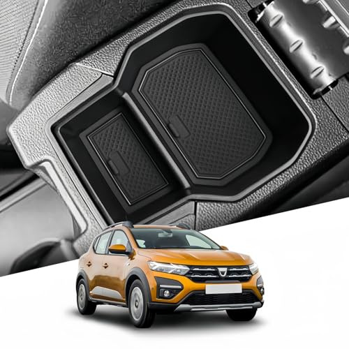 NEUHOO Accoudoir - Bac de rangement pour Dacia Sandero 3 | Sandero Stepway 2020-2024 2025 - Organiseur de console centrale - Extension (noir)