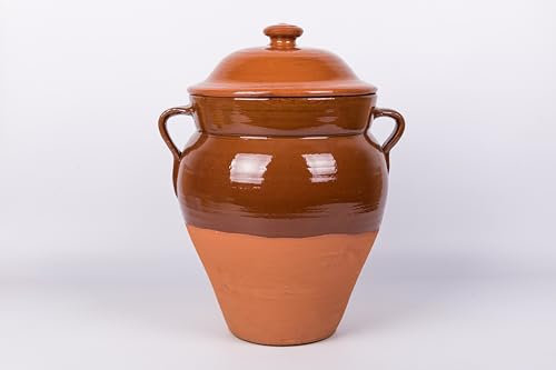 Tinaja de barro ecológica de 40 cm. con tapadera y capacidad para 12 litros aproximadamente.