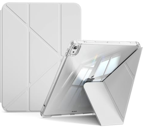 KVTVOU Hülle für iPad Air 11 M4 M3 M2 / iPad Air 5. / 4. Generation, Grau | Y-förmiger Stabiler Ständer, Kristallklare PC Rückseite, TPU-Eckairbag, Auto Aufwachen/Schlafen, Support Touch ID