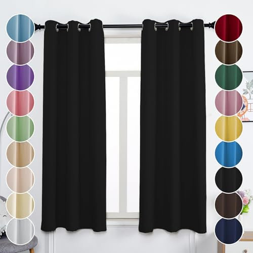 Flei Gardinen, Vorhang Blickdicht, Thermovorhang Kälteschutz, Gardinen Wohnzimmer, Schwarz, 120x180cm(HxB), 1er Set