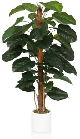 hjh OFFICE Kunstbaum 155cm EPIPREMNUM Künstliche Deko Pflanze im weißen Topf, Kunstfplanze groß, exotische Efeutute für Innen