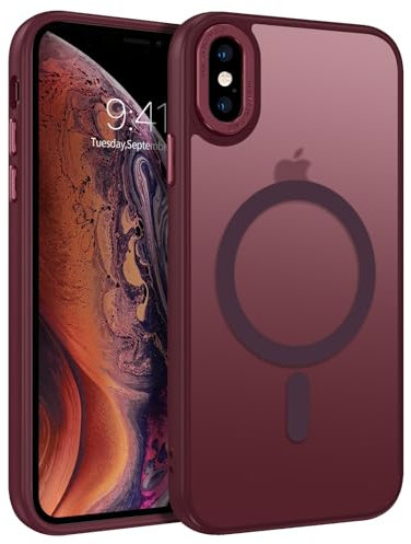 GaoBao Cover per iPhone X/XS 5,8 [Compatibile con Magsafe] Custodia Opaco Magnetica Sottile e Traslucida, Protezione Antiurto e Antigoccia, Protettiva Anti-Impronta (Bordeaux)