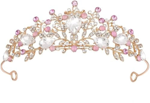 BOBOZHONG Prinzessin Tiara für Mädchen – Kristall Rhinestone Krone, Rosa Diadem Kopfband – Hochzeits Haaraccessoires, Geburtstagsgeschenk für Frauen & Mädchen – Für Cosplay, Halloween, Theater