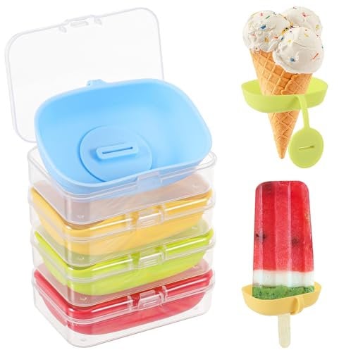 TranRantic 4 Pcs Popsicle Holder for Kids, Reusable Ice Cream Holder with Storage Box, Two Ways of Use, Silicone Drip Free Ice Pop Holder for Summer Party (Red, Green, Blue, Yellow)