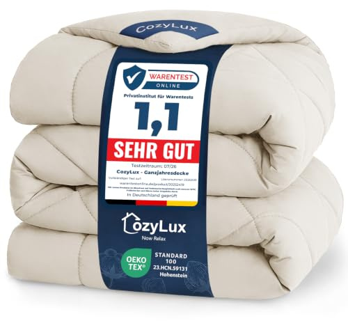 CozyLux Bettdecke 135x200 für 4 Jahreszeiten - Bettdecke Ohne Bezug 135x200 cm Mikrofaser - Füllung 300GSM - Steppdecke mit 4 Eckschlaufen, Oeko-TEX 100, Maschinenwäsche, 200x135, Beige