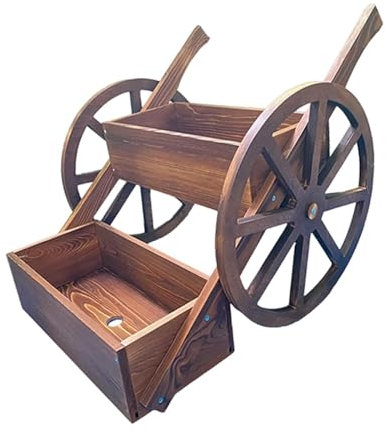 KESOTO Wooden Wagon Wheel Planter Box Flower Shelf Plant Stand Holder Garden Planter for Home