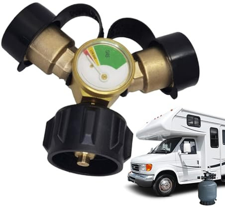 Raccord de propane, distributeur de bouteilles de propane 2 voies QCC avec manomètre - Vanne d'arrêt en laiton - Pièces de rechange - Réchaud de camping étanche - Accessoires pour l'intérieur et