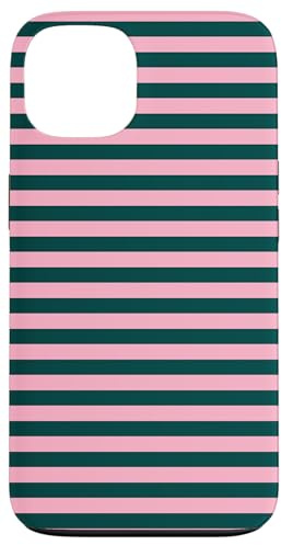 Rayures horizontales vert foncé et rose Coque pour iPhone 13