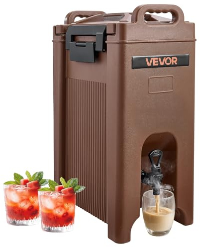 VEVOR Insulated Beverage Dispenser, 5 Gal/19L Hot and Cold Beverage Server with Spigot & Handle, Food-Grade Thermal Drink Dispenser Cooler for Tea Coffee Water in Cafes & Restaurants, Brown