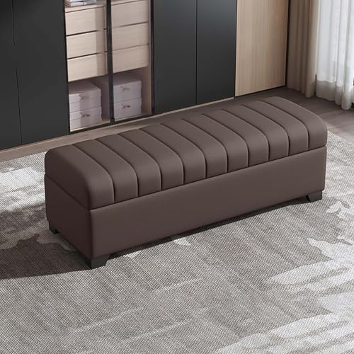 Gepolsterte Sitzbank mit Stauraum für Schlafzimmer und Eingangsbereich, aus Holz und Leder, mit Staufach, vielseitiger 140 cm Pouf für verschiedene Räume