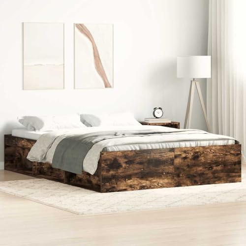 HaoChrymec Bettgestell Räuchereiche mit Stauraum, Robustes Design, Praktische Nutzung, polsterbett, King Size Bed, Für Schlafzimmer, 150x200 cm