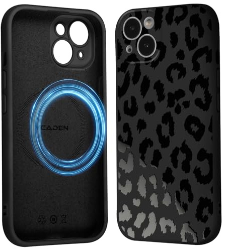 Coiwxmoi Magnetisch Handyhülle für iPhone 14 Leopard Hülle, Aesthetic Leo Muster Design für Frauen Mädchen, Kompatibel mit MagSafe, Silikon Schutzhülle Cover Case für iPhone14 6,1, Schwarz