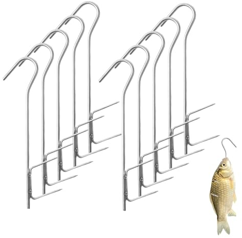 CHENGCKJ Smoking Hooks Pack of 10 Stainless Steel Fish Smoking Hooks 21 cm Smoking Accessories Fish Hooks for Smoking H-Shape Claws of Fish Meat Cheese Sausage