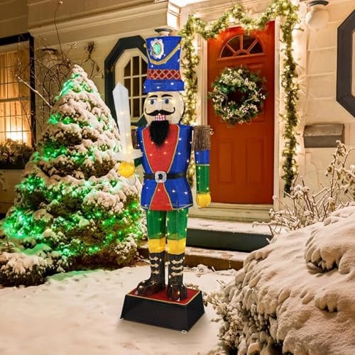 GOPLUS Weihnachten Nussknacker Figur groß, beleuchtete Weihnachtsdeko XXL, 184 cm Weihnachtsfigur mit LED-Lichtern, Weihnachtsdekoration Nussknacker mit Schwert, Weihnachtsbeleuchtung für innen, außen