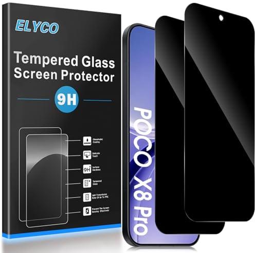 ELYCO Cristal Templado Antiespia para Xiaomi POCO X8 Pro, 2 Piezas