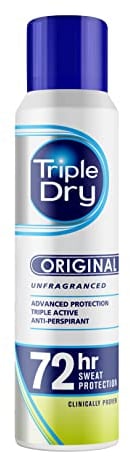 Triple Dry Anti-Transpirant Spray | Deo-Spray gegen starkes Schwitzen | Antibakterielles Deodorant für 100h Schutz | Parfümfreies Antiperspirant | 150ml