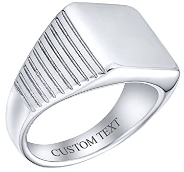 Bling Jewelry Personalisierte Herren Cubic Zirconia Cz Accent Gravur Monogramm Initiale Anweisung Quadratische Siegel Ring Für Männer Silber Ton Edelstahl