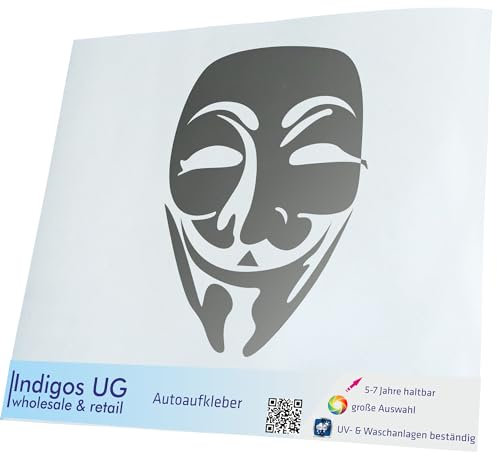 INDIGOS UG Auto Aufkleber Auto - 120x160 mm - Anonymous Maske - Silber - Selbstklebender Sticker für Auto, Fenster, Bus oder LKW