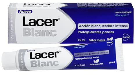 LACERBLANC - Pasta de Dientes Blanqueadora 75ml, Sabor Menta, Blanqueamiento Dental, Elimina Manchas Dentales, Previene la Placa el Sarro y la Sensibilidad Dental, Protección de Encías