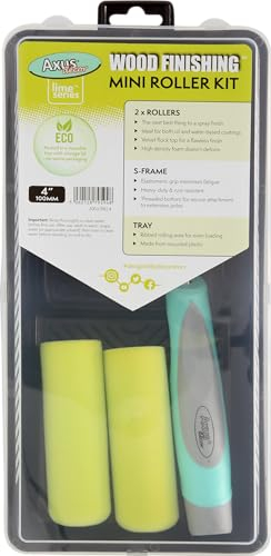 Axus Decor Wood Finishing 5PC Roller Kit (Lime Series) Paint Roller Tray & Frame - Wood Finish Roller Sleeve, Compatible with Solvent & Water Based Paints, for Professional & DIY - 4/100mm