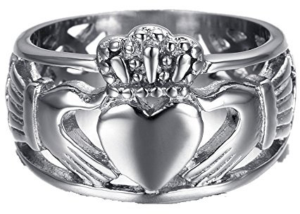 HAMANY Schmuck Edelstahl Herren Ring mit Claddagh,Keltisch Knoten Ewigkeit Design,Größen 65 (20.7)