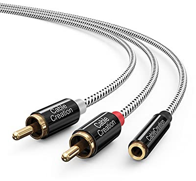 RCA to 3.5mm Female Cable Adapter 20CM 2RCA Male Phono Mini Lead Red and White Aux Headphone Cord Stereo Audio Y Splitter Compatible with Hi-Fi Amplifier DJ Controller Desktop Speaker Computer TV Car