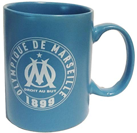 Mug Olympique de Marseille vintage bleu mat nu - Céramique - Ronde - Standard - 1 Unité (Lot de 1) - 9,5 cm de hauteur - Bleu - Réutilisable - Maison
