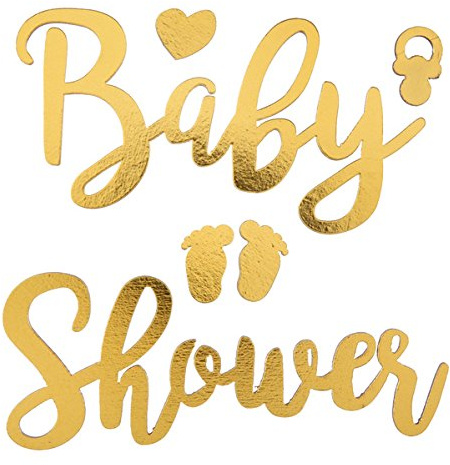 Holz-Sticker Baby Shower mit Schnuller und Baby-Füßchen in gold/Deko-Aufkleber Baby, Taufe, Geburt, Baby-Shower-Party