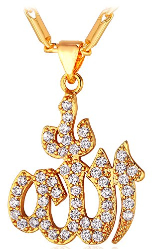U7 vergoldet Kette mit Allah Zirkon Anhänger Gold Halskette Männer Religiöse Muslimisch Islamisch Kette Halsketten Allah Kettenanhänger Amulett Allah Kette Anhänger Halsband Modeschmuck für Mutter