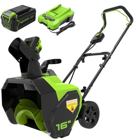 Greenworks 40V 16 inch Cordless Snow Thrower, 5Ah Battery and Charger Included, SN40B410