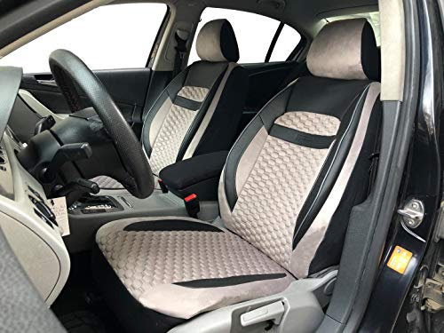Sitzbezüge k-maniac kompatibel mit Opel Corsa C Universal schwarz-Hellbeige Autositzbezüge Set Vordersitze Autozubehör Innenraum Auto Zubehör Kunstleder V1909447 Sitzschoner