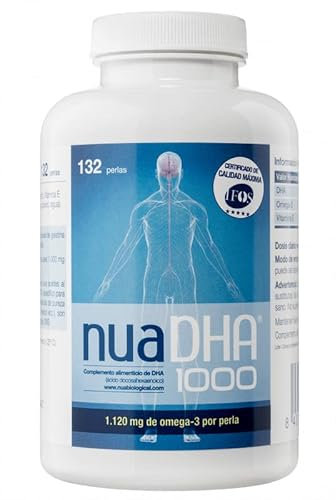 Nua Biological - NuaDHA 1000, Complemento Alimenticio a base de DHA puro (ácido docosahexaenoico) - Omega 3 Marino de Pescado Azul - 132 cápsulas en forma de triglicérido (1000mg por perla)