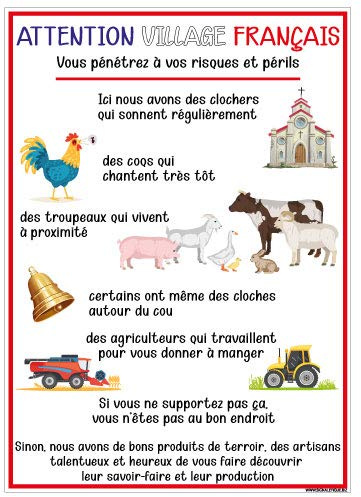 Signalétique.biz France - Panneau Attention Village Français - Dimensions 450x630 mm - Aluminium 2 mm - Protection Anti-UV