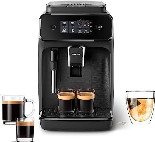 PHILIPS 1200 Series Fully Automatic Espresso Machine - Classic Milk Frother, 2 Coffee Varieties, Intuitive Touch Display, Black, (EP1220/04)