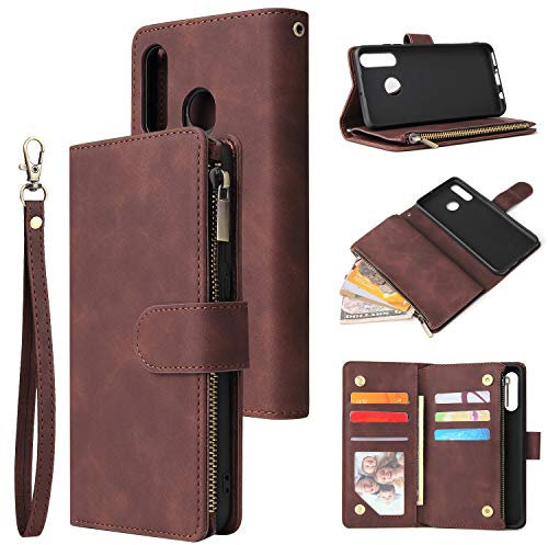 Jorisa Portefeuille Coque pour Huawei P30 Lite,Étui Business Zipper Cuir PU avec Porte Cartes Crédit,Flip Béquille Couche Double Livre Style Housse avec Magnétique et Dragonne,Café