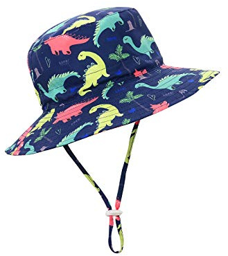 Baby Sun Hat UPF 50+ Sun Protective Toddler Bucket Hat Summer Kids Beach Hats Wide Brim Outdoor Play Hat for Boys Girls Navy Dinosaur 4-8 Years