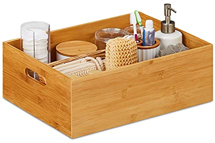 Relaxdays 1 x Aufbewahrungskiste Bambus, stabil, offen, Ordnungsbox ohne Deckel, H x B x T: 14 x 40 x 30 cm, Bambuskiste, Natur